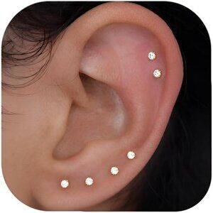 10 Small Stud Earrings for Women Diamond-Like Shine Cubic Zirconia